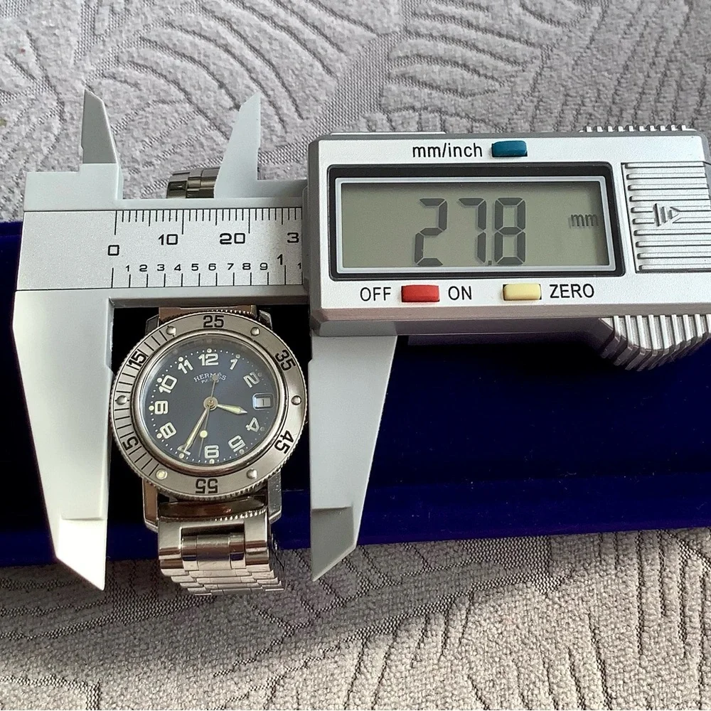Hermes Silver Steel Bracelet Watch with Blue Dial